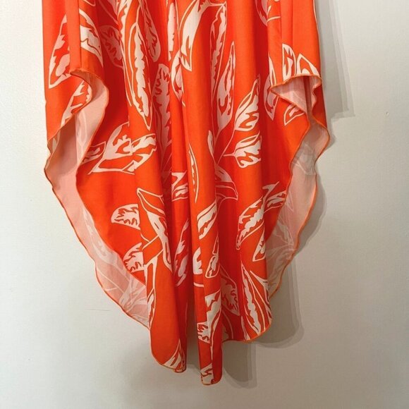 FAERIESTY ORANGE WHITE PRINTED ASYMMETRICAL PALAZZO WIDE LEG FLOWY SUMMER PANTS - Picture 4 of 11